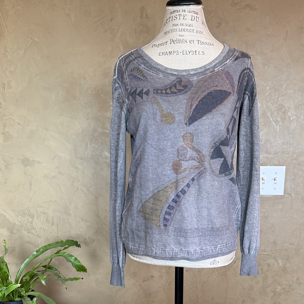 Cotelac Gray Patterned Crew Neck Sweater - image 1